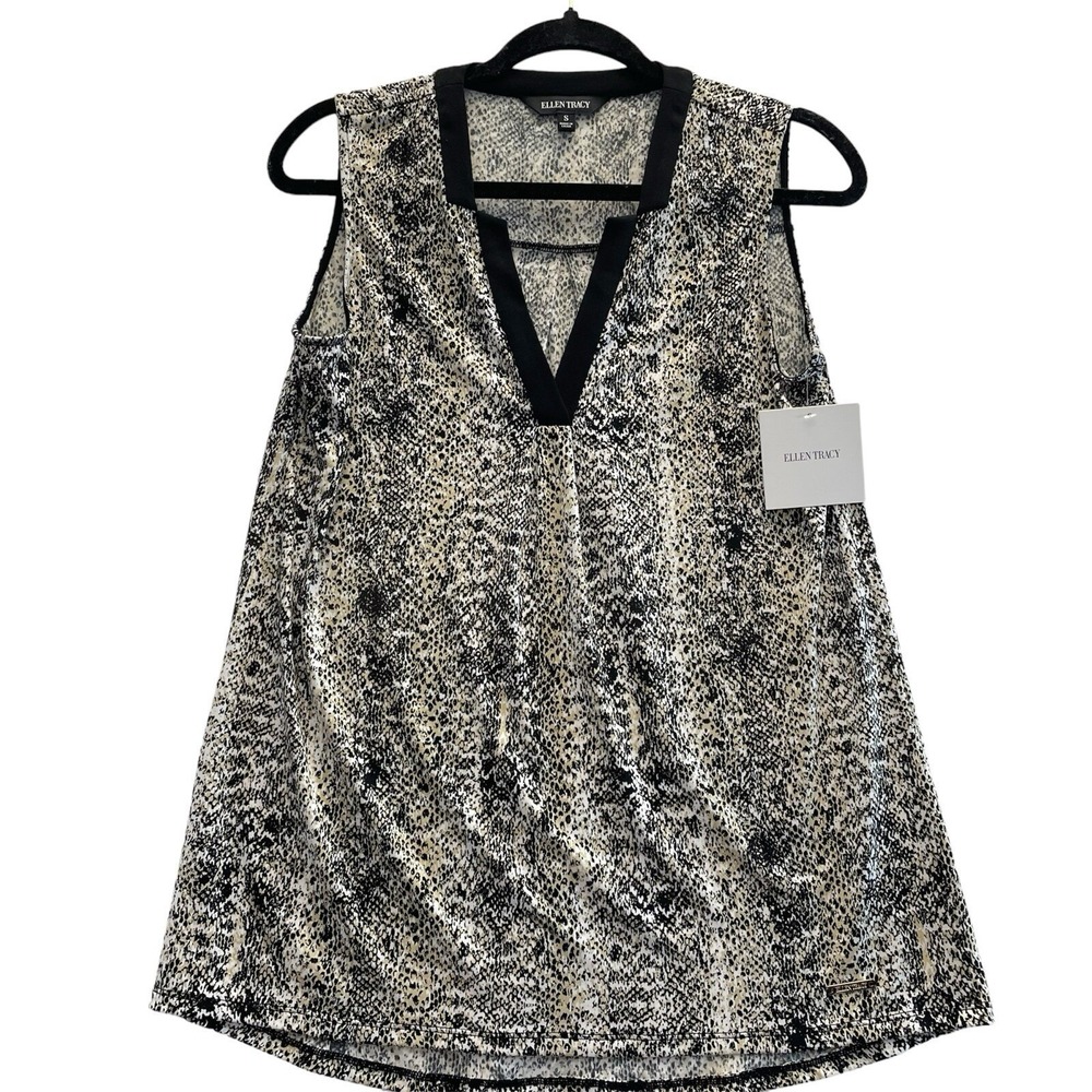ELLEN TRACY Womens Snake Print V Neck Sleeveless Fashion Top Size S‎ MSRP 49.50